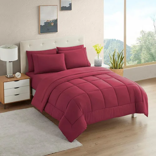Vista 14 de Sweet Home Collection Juego de edredón de 7 piezas de color sólido para todas las estaciones, manta alternativa de plumón suave y lujosas sábanas