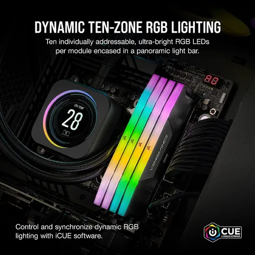 Vista 4 de CORSAIR Vengeance RGB DDR5 RAM 64 GB (2 x 32 GB) 6000 MHz CL30 Intel XMP iCUE Memoria de computadora compatible - Negro (CMH64GX5M2B6000C30)