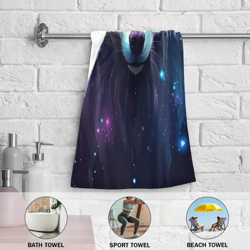 Vista 6 de Juego de 2 toallas de baño de color morado, remolques de mano de lobo, toallas de baño, toallas suaves y absorbentes para baño, cocina, gimnasio