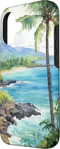 Vista 2 de Tropical Hawaii Forest Beach Ocean Art Aesthetic Case for iPhone 16
