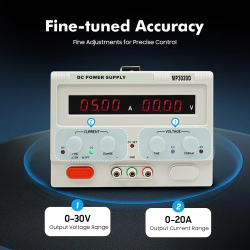Vista 8 de Fuente de alimentación de CC variable 0-30V 0-20A, fuente de alimentación de banco de CC regulada de conmutación ajustable, protección múltiple de 4