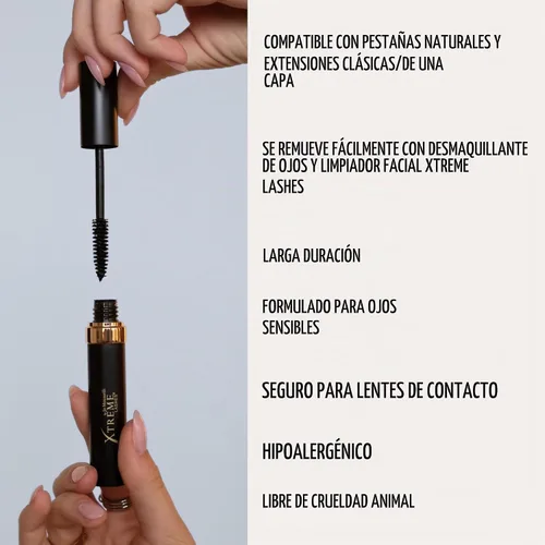 Vista 6 de Xtreme Lashes Máscara de longitud y volumen, negro, 0.25 onzas, compatible con extensiones de pestañas, maquillaje impermeable de larga duración