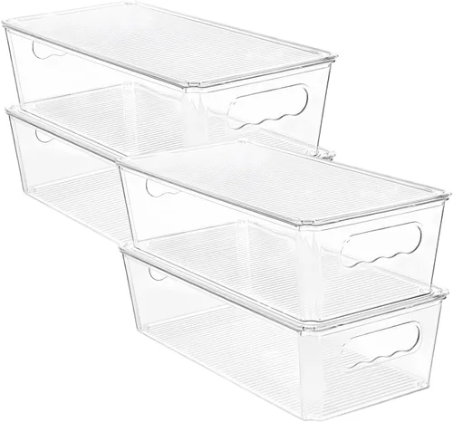 Vista 8 de Refrigerador Oragnizer con tapa, recipientes de plástico transparente apilables, contenedor de almacenamiento de alimentos reutilizable, sin BPA