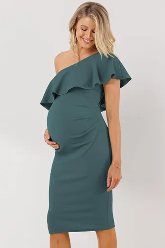 Vista 2 de LaClef Vestido de maternidad con volantes y un hombro fruncido lateral para mujer