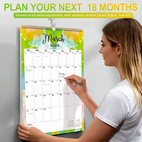 Vista 6 de Calendario de pared 2026-2027, calendario de pared colgante grande de 18 meses 2026-2027, enero 2026 a junio de 2027, calendario grande 2026 de 12 x
