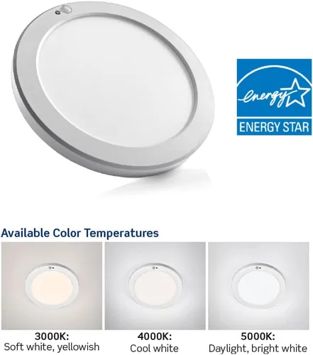 Vista 3 de Leviton Downlight LED con sensor de movimiento, redondo de 8", blanco, 9866-B0W