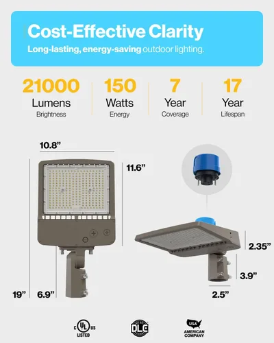 Vista 5 de Sunco - Luz LED para estacionamiento, poste para exteriores, 150 W, fotocélula del anochecer al amanecer, reemplazo HID, luz diurna de 5000 K, 21000