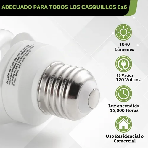 Vista 3 de Bombillas CFL E26 en espiral, base media, 13 vatios (equivalente a 60 vatios), blanco suave, 2700 K, 1040 lm, luz fluorescente compacta