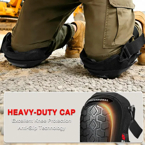 Vista 4 de Rodilleras para hombre, rodilleras de construcción para trabajo con tapa antideslizante resistente, correas ajustables reforzadas con remaches