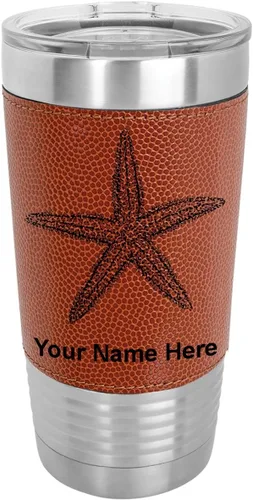 Vista 16 de LaserGram Vaso aislado al vacío de 20 onzas, estrella de mar, grabado personalizado incluido (piel sintética, gris)