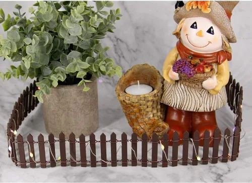 Vista 5 de Valla de jardín de hadas en miniatura, mini adorno de valla de estacas de madera DIY (marrón)