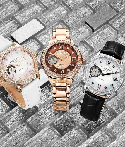 Vista 3 de Stuhrling - Reloj de vestir automático para mujer con bisel de cristal y movimiento automático de corazón abierto expuesto