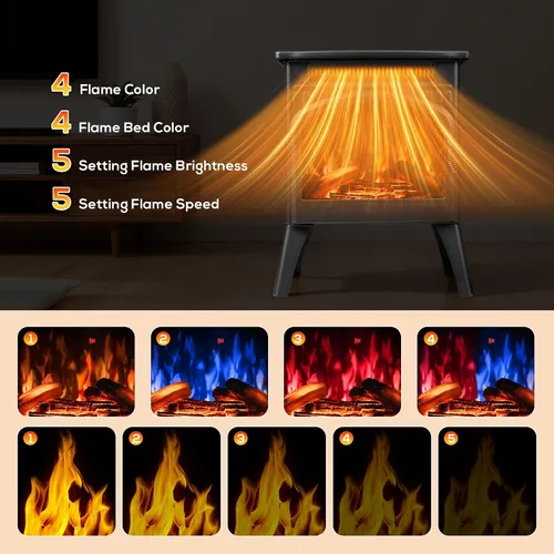 Vista 4 de ZAFRO Chimenea eléctrica independiente de 21 pulgadas con control remoto, calentador de espacio de chimenea con color de llama ajustable y brillo
