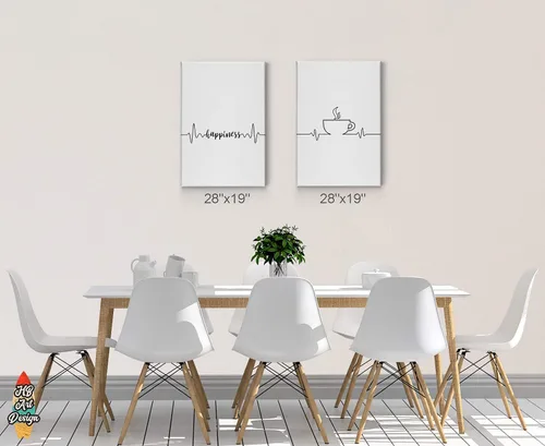 Vista 3 de HB Art Design Coffee Happiness Line Art 2 Panel Canvas Print Set Wall Art Coffee Bar Decor Coffee Signs Kitchen Wall Decor Dining Room Restaurant