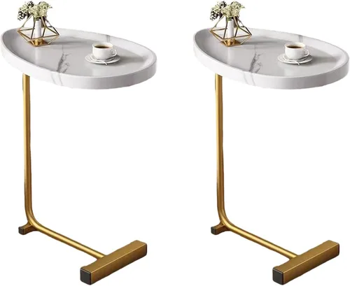 Vista 8 de Mesa auxiliar marrón en forma de C para sofá, mesa auxiliar única de Martini, mesa de bebida para sofá de cama, mesa de MDF resistente y patas