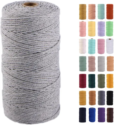 Vista 47 de Cuerda de macramé azul aire de 0.079 in x 220 yardas, cuerda de algodón colorido de algodón suave para colgar en la pared, colgadores de plantas