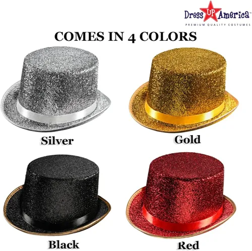 Vista 3 de Dress Up America Top Hats para adultos, sombrero de esmoquin brillante para hombres y mujeres, sombrero de mago de disfraz