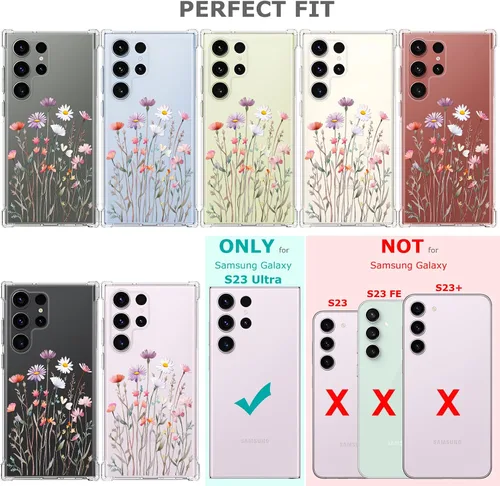 Vista 7 de FL-37 - Funda transparente floral para Galaxy S23 Ultra 5G para mujeres/niñas, bonita funda de teléfono para Samsung Galaxy S23 Ultra, diseño
