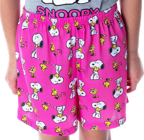 Vista 4 de Intimo Peanuts - Pijama de 2 piezas para niña, camisa y pantalones cortos de Snoopy y Woodstock