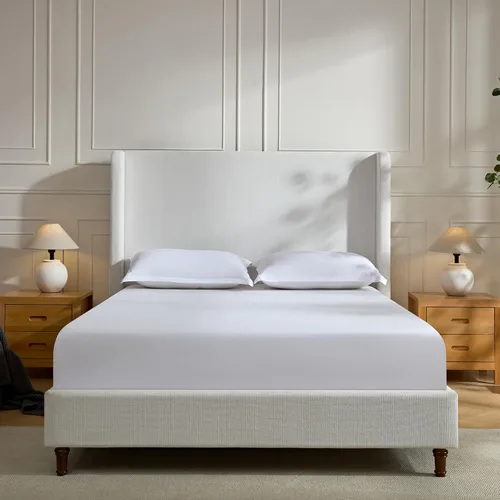 Vista 14 de Base de cama tapizada tamaño Queen, cabecera acolchada de 54" con respaldo geométrico, plataforma tapizada para dormitorio de niños, adolescentes