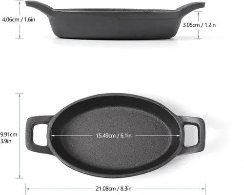 Vista 2 de HAWOK - Mini plato ovalado de hierro fundido de 6.1 pulgadas x 3.85 pulgadas, 8 onzas Negro02