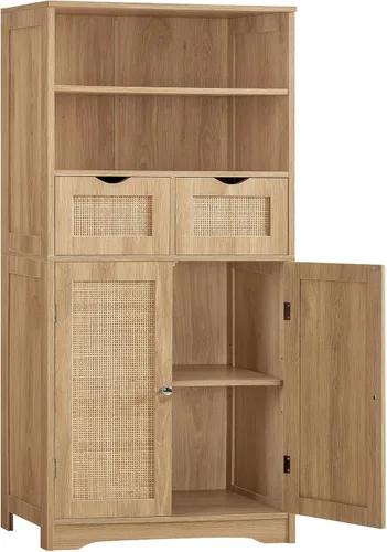 Vista 11 de Iwell Armario de almacenamiento con puertas y estantes, armario de despensa de cocina, gabinetes de baño para sala de estar, cocina, lavandería