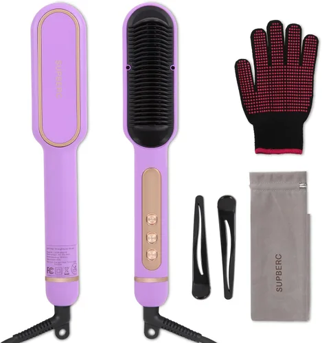 Vista 8 de Cepillo alisador de cabello iónico negativo con 9 ajustes de temperatura, peine alisador de cabello de calentamiento rápido de 30s con pantalla LED