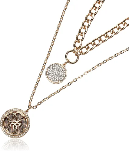 Vista 2 de GUESS Juego de collar con colgante de moneda de doble capa en tono dorado, Metal, Cristal