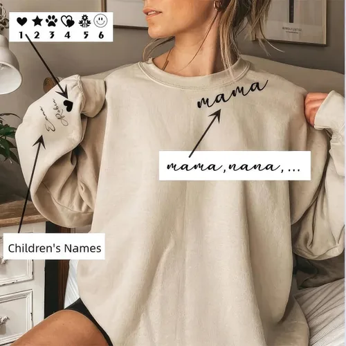Vista 2 de NAZENTI Custom Mama Embroidered Sweatshirt With Kids Names Sleeve-New Mom Gift Personalized, Mama Birthday