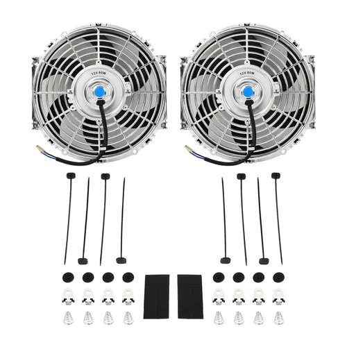 Vista 10 de Juego de 2 ventiladores eléctricos universales delgados, tire/empuje, 7 pulgadas, negro, 12V 80W, kit de montaje de alto rendimiento para radiador
