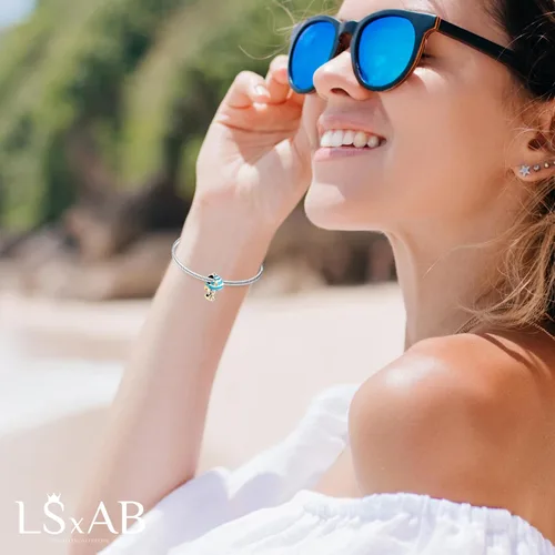 Vista 5 de Abalorio de pez tropical azul para mujer, compatible con pulseras Pandora, pez payaso, océano, animales marinos, colgantes, dorados, plateados