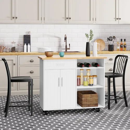 Vista 9 de Shintenchi - Carrito de isla de cocina con almacenamiento, mesa rodante Negro-22 pulgadas