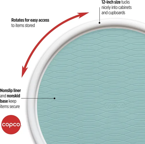 Vista 6 de Copco 5234754 Plato Giratorio Lazy Susan Antideslizante para Despensa, 12 Pulgadas, Blanco/Aguamarina
