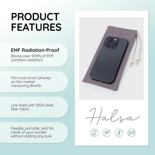 Vista 2 de Halsa Funda protectora EMF Shield para teléfono celular - Funda anti-EMP con bloqueo de señal - Estuche de protección para smartphone contra Gris