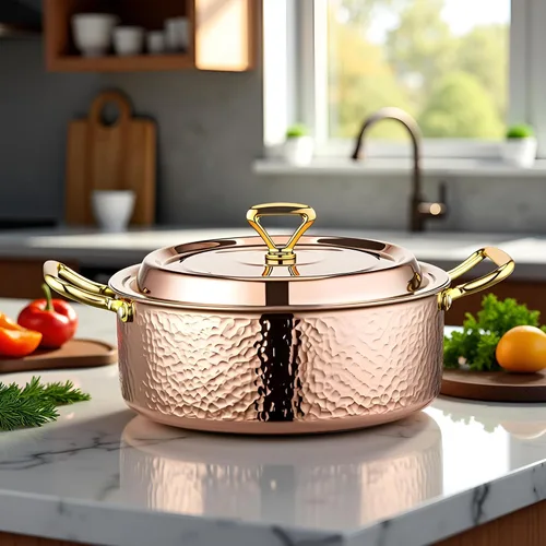Vista 9 de YJX olla de 4.2QT con tapa martilleada, oro rosa de cobre, acero inoxidable tricapa, utensilio de cocina multifuncional para hornear, asar, guisar