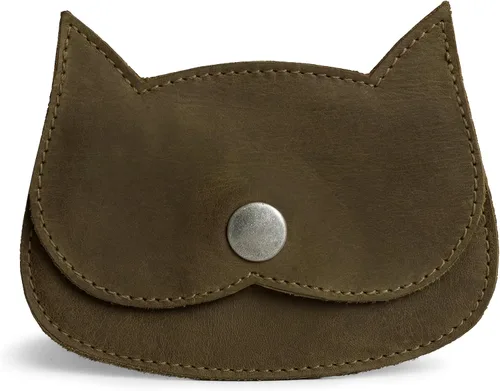 Vista 6 de Hide & Drink, billetera con forma de gato, bolsa para monedas, portamonedas, accesorio de viaje, piel de grano completo, hecha a mano, Bourbon