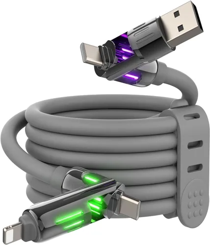 Vista 9 de MFish Cable de carga USB 4 en 1 con funda de transporte, cable de carga rápida de 240 W, USB-A y USB-C dual a USB-C/Lightning, para iPhone Negro