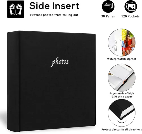 Vista 4 de Ruibytree - Álbum de fotos de lino con 120 bolsillos para Instax Wide 300/400, color negro Writing Space, Fits 3x4 in Instant Photos, Paper Pages