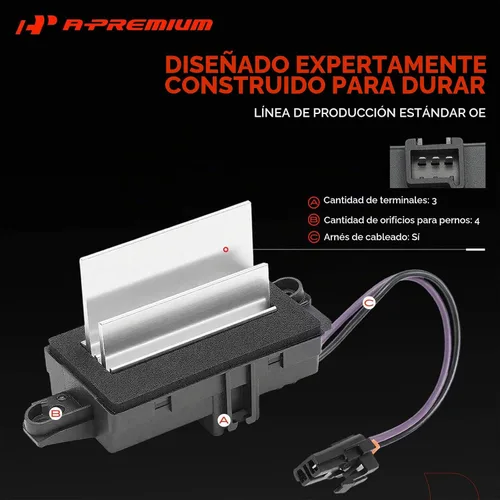 Vista 4 de A-Premium Resistencia del motor del ventilador de HVAC delantero con conector de 3 pines