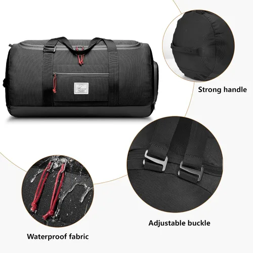 Vista 4 de Brozoza Bolsa de viaje para hombre, 65 L, tamaño mediano, bolsa de viaje para fin de semana durante la noche con bolsillo húmedo y compartimento
