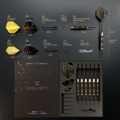 Vista 7 de CC-Exquisite Juego de Dardos con Punta de Acero Premium - Dardos Profesionales, Cañones de Latón, Dardos con Punta de Metal, Vuelos Adicionales