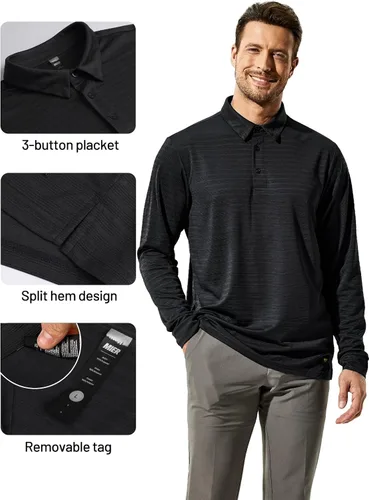 Vista 3 de MIER Men's Quick Dry Polo Shirts Long Sleeve Polyester Casual Golf Shirts Soft Collared Shirts