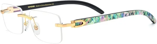 Vista 5 de HEPIDEM 100% Really Buffalo Horn Mejillón Shell Rimless Gafas Marco 908
