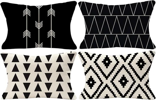 Vista 12 de Tosewever Juego de 4 fundas de almohada decorativas geométricas de 16 x 16 pulgadas, funda de cojín cuadrada de lino con patrón moderno para sofá