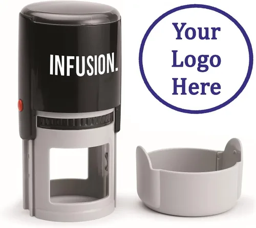 Vista 18 de Infusion Sello de goma autoentintado redondo con logotipo personalizado (2 pulgadas de diámetro), negro