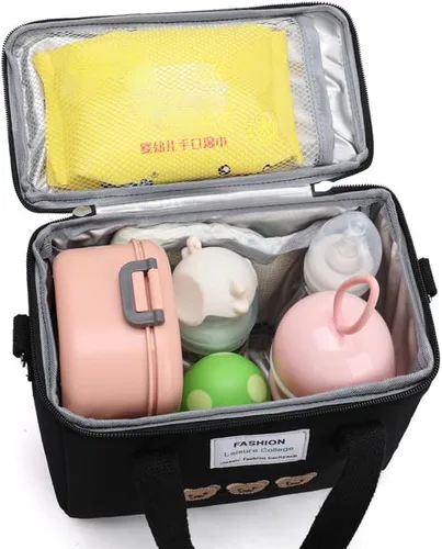Vista 2 de Lonchera con aislamiento y diseño de oso Kawaii para mujer, lonchera kawaii, bolsa de almuerzo estética, bolsa cruzada linda para bolsa de almuerzo