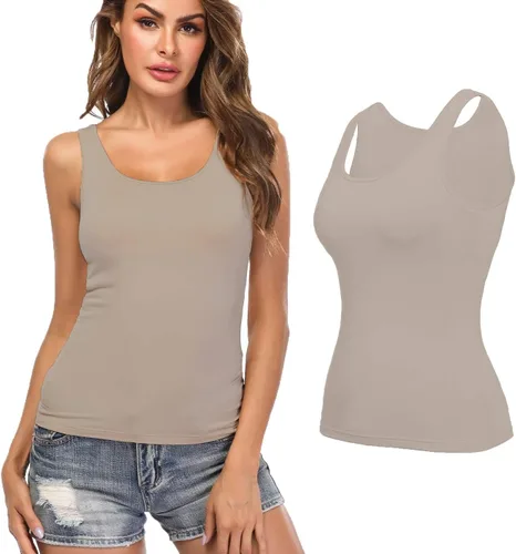 Vista 30 de Camisolas para mujer con brasier integrado, camiseta básica de yoga, camiseta sin mangas acolchada (S-3XL)