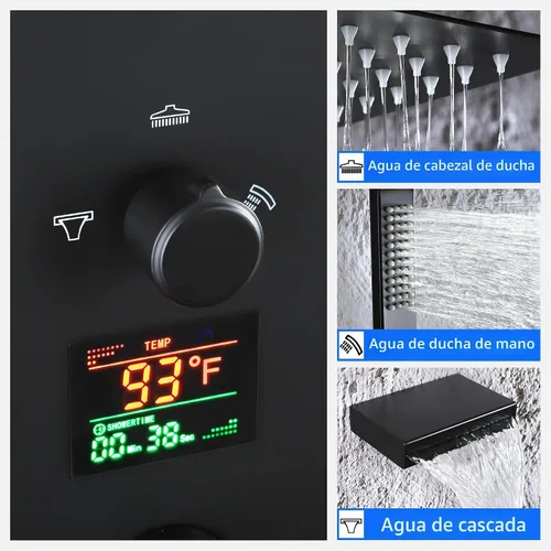Vista 3 de SKOWLL Sistema de ducha con boquilla de bañera, grifo de ducha y bañera combinado de montaje en pared de 12 pulgadas, cabezal de ducha negro