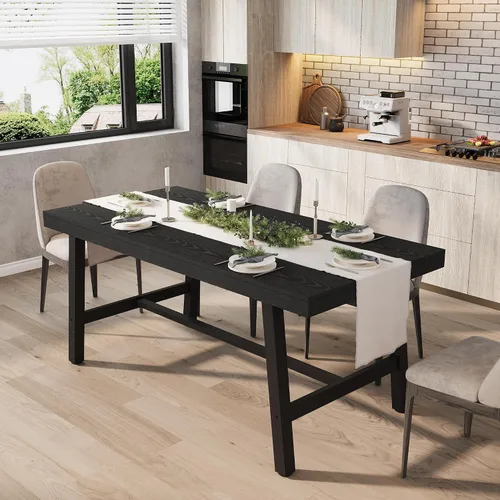 Vista 18 de GarveeHome Mesa de comedor extensible de 63 a 83 pulgadas, mesa de comedor rectangular industrial para 6-8 personas, mesa de cocina expandible