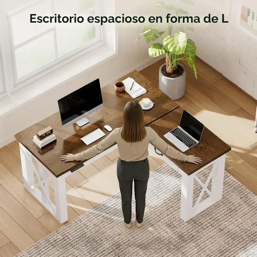 Vista 3 de FLEXISPOT Escritorio ejecutivo de pie en forma de L de 55 x 48 pulgadas con Cereza